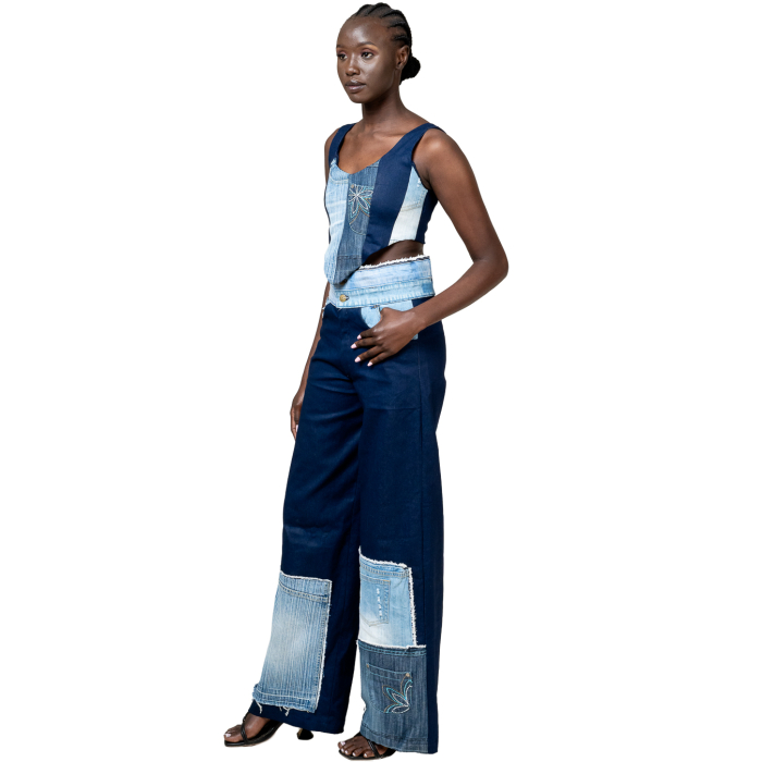 Denim Patchwork Corset & Wide-Leg Pants | Sustainable Fashion