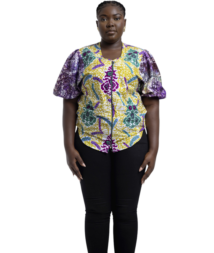 Rok Zip-Front Puff Sleeve Blouse