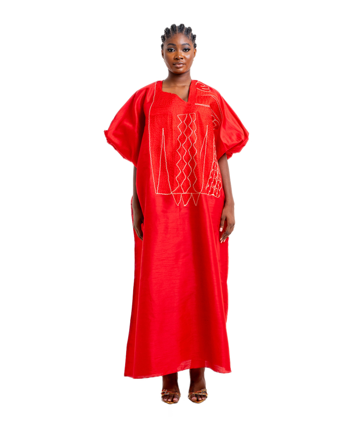Folashade Agbada  in Red Raw Silk