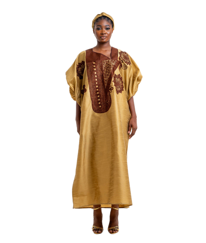Folashade Agbada in Gold & Brown Raw Silk