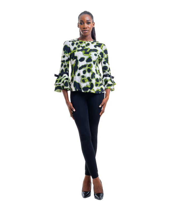 Animal Print Cotton  Flare Attachment Blouse