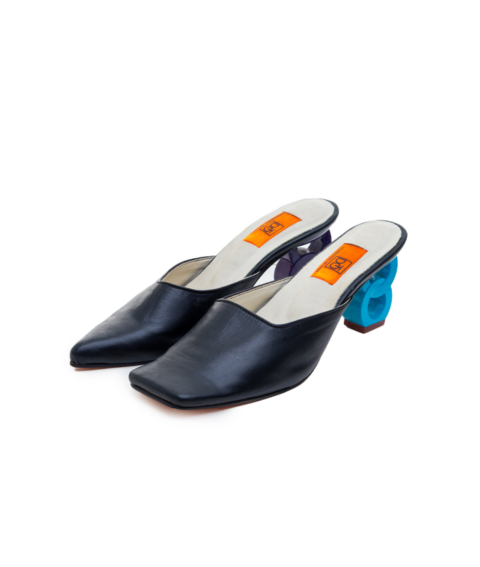 Odd Match Black Leather Mules