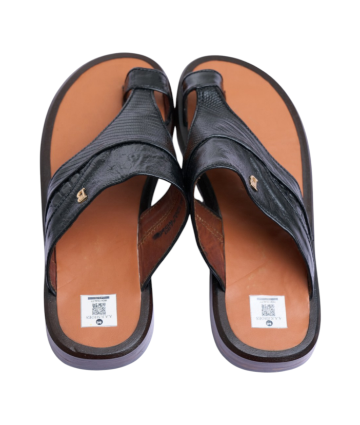 Black Minimalist Side-Ostrich Slide