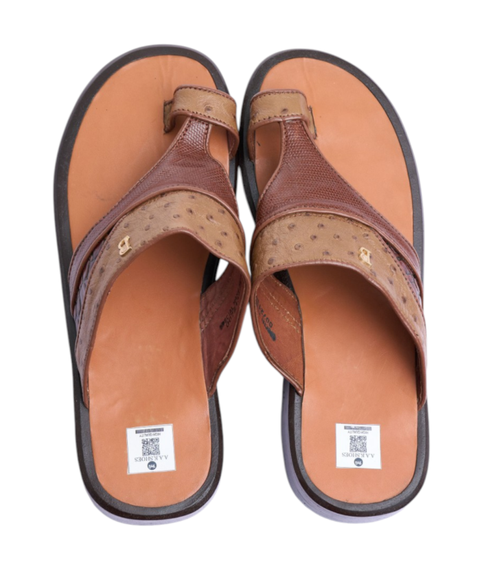 Tan Ostrich-Print Sandal