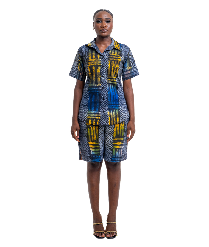 Yellow & Black Cotton - Adire Short Set