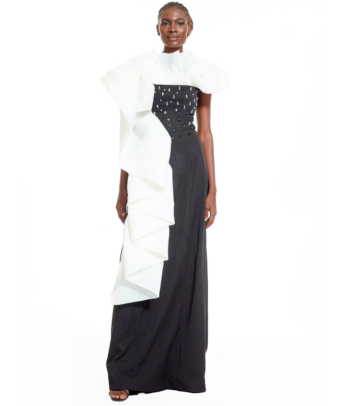 Embellished Corset Dress with Cream Tulle Detail