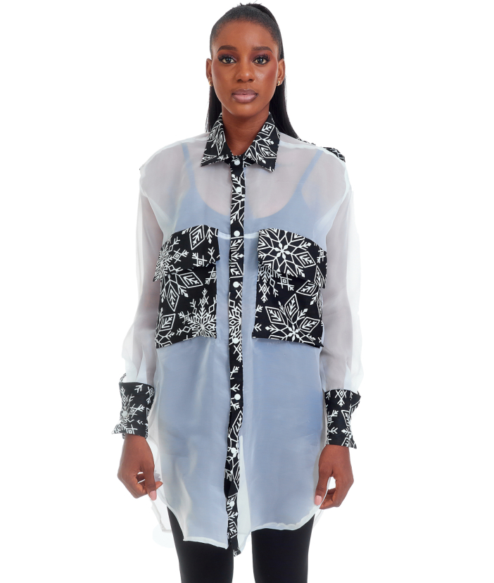 Adeola Sheer Ankara Shirt in White