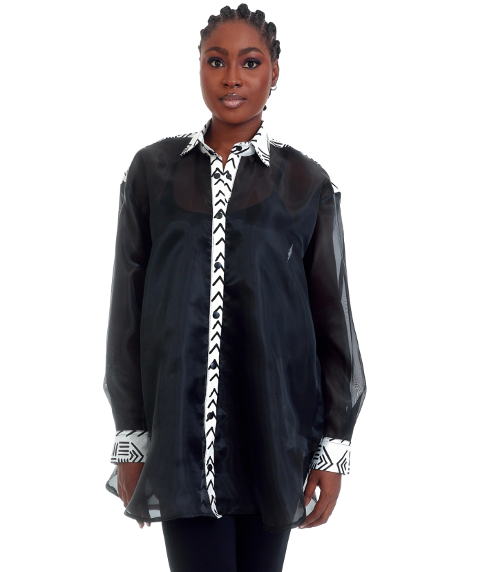 Adeola Sheer Ankara Shirt-black