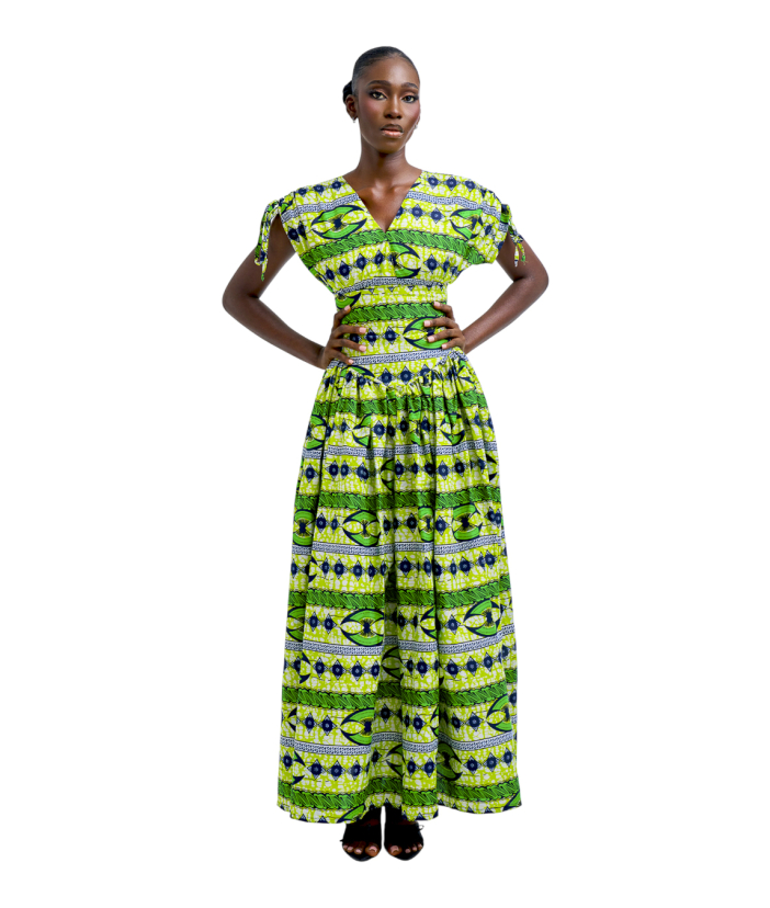 Ruched Shoulder Ankara Dress