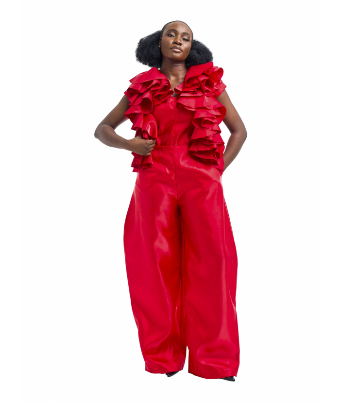 Ruffle Shimmer Jacket & Jumpsuit Set