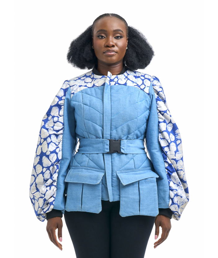 Quilted Denim & Adire Jacket