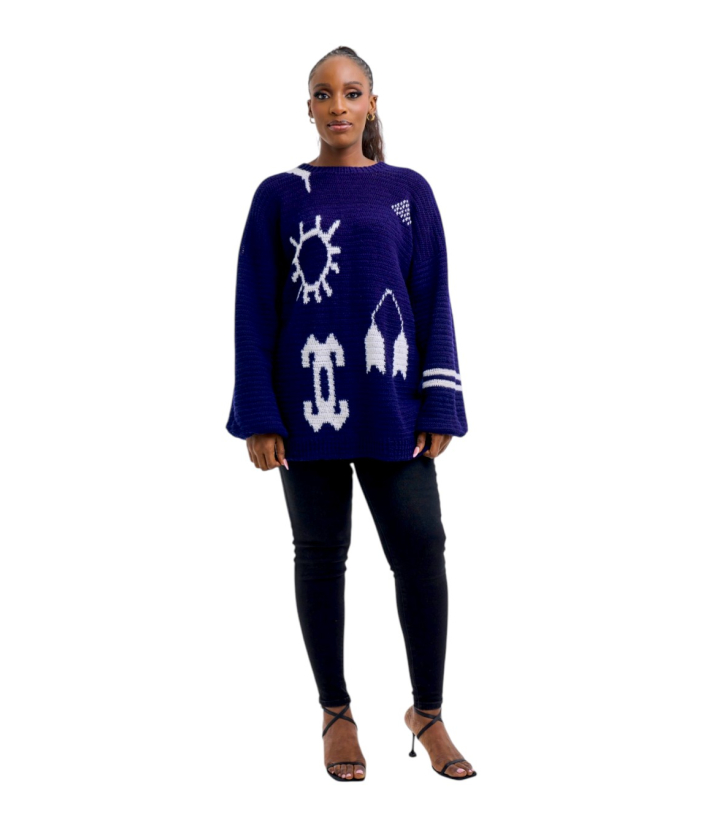 Gilet bleu marine à motif Uli