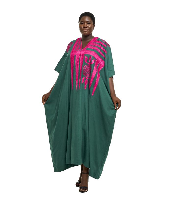 Embroidered Cotton and Silk Bubu - Green