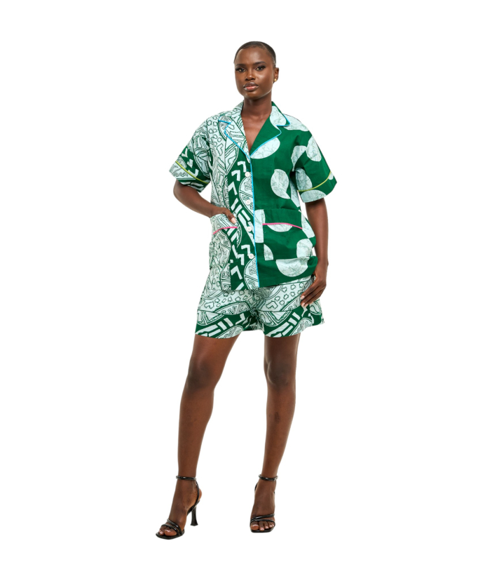 2 Piece Ankara Short Set - Green