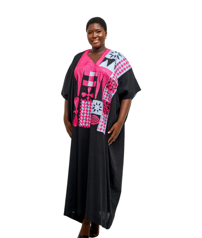 Bubu brodé Soie & Coton - Noir