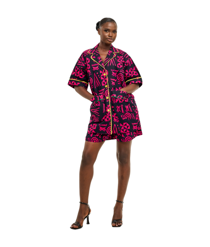 2 Piece Ankara Short Set - Pink