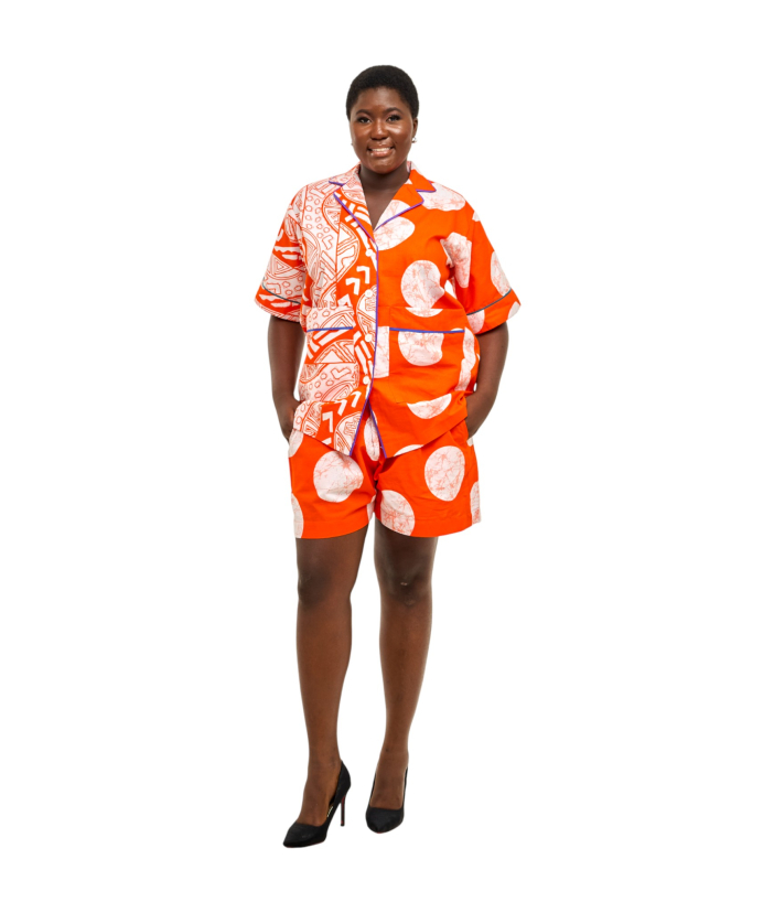 2 Piece Ankara Short Set - Orange