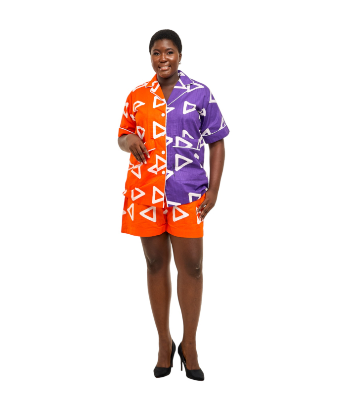 2 Piece Ankara Short Set - Blue and Orange