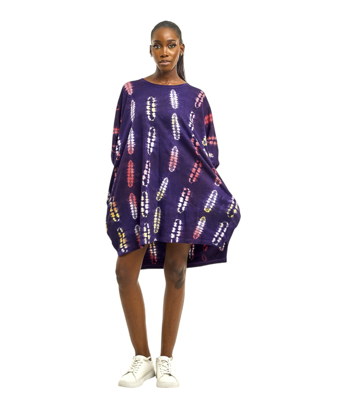 Iyeadan Navy Blue Tie-Dye Dress - 004