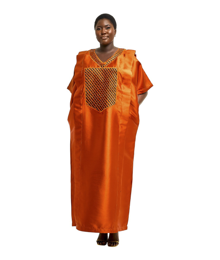 Plu-Orange Embroidery Long Gown