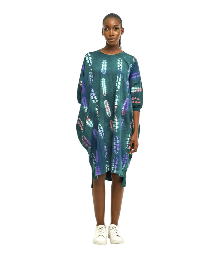 Iyeadan Green Tie-Dye Dress - 001