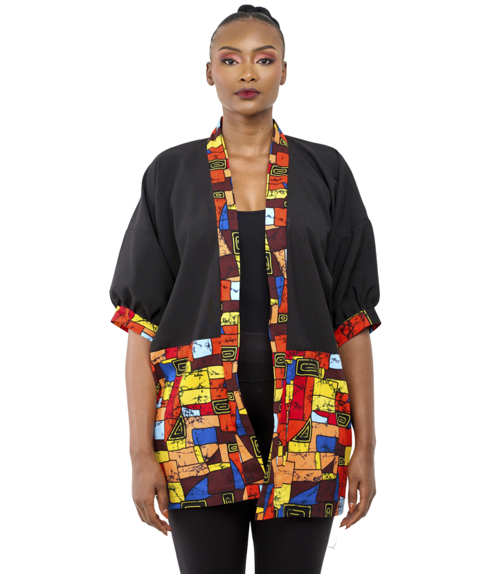 Black Multi Mini Kimono