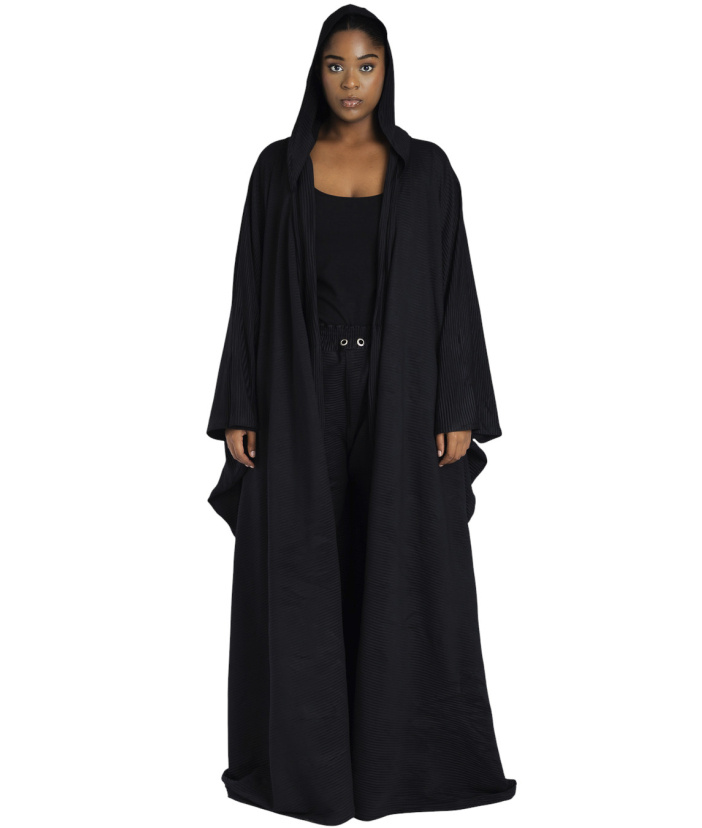 Black Pleated Hooded Kimono