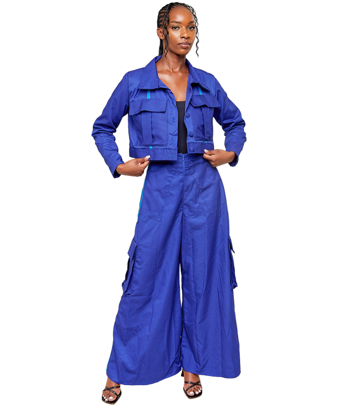 Blue Cargo Pants Set