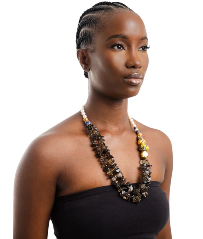 Quartz and Pearl Two-Line Necklace