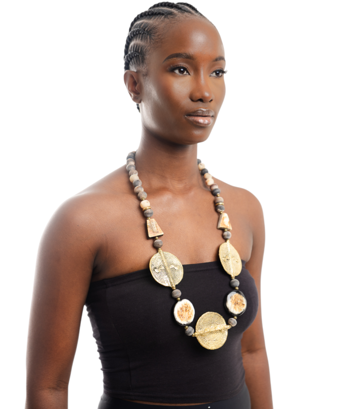 Horn Bark & Brass Long Necklace