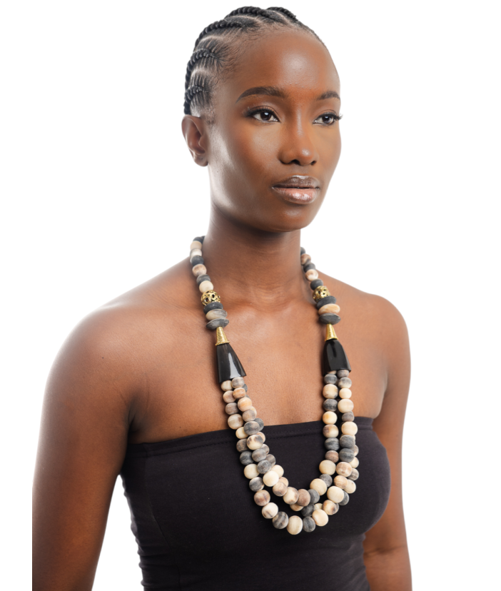 Side Horn Necklace with Glass Beads