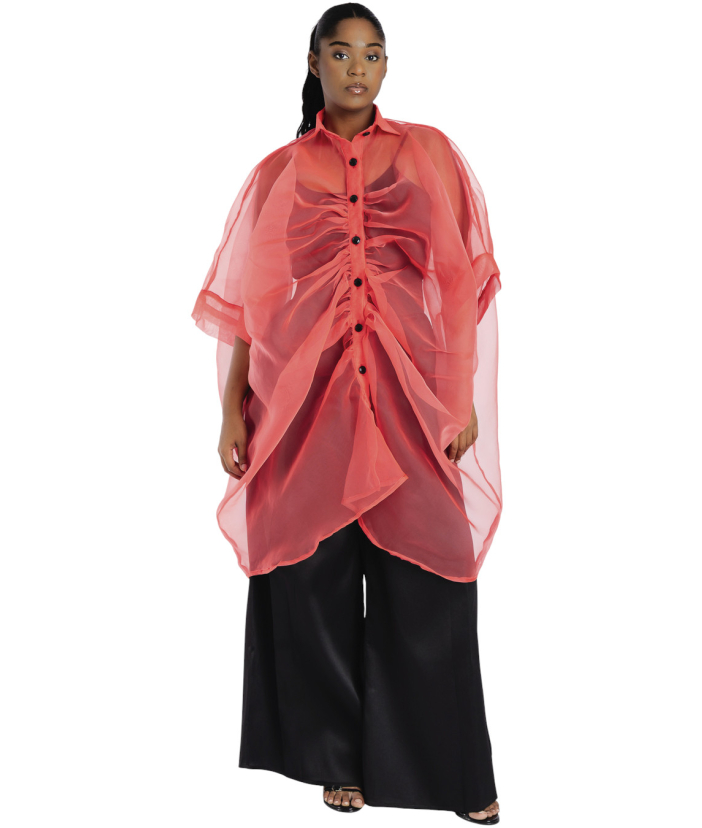 Organza boubou midi dress with oversize pants