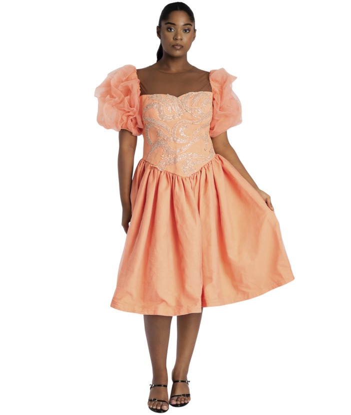 Organza with crepe gathers dress