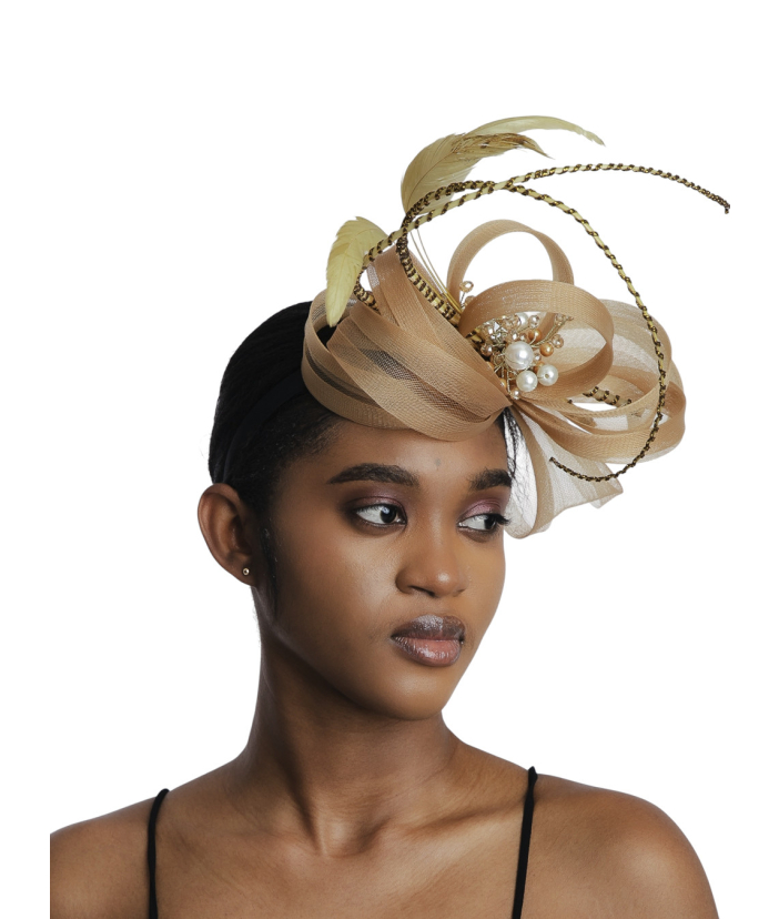 Gold with beads fascinatoir