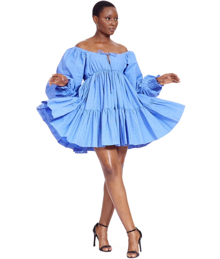 Puffy Sleeve Dress With Gathered Details