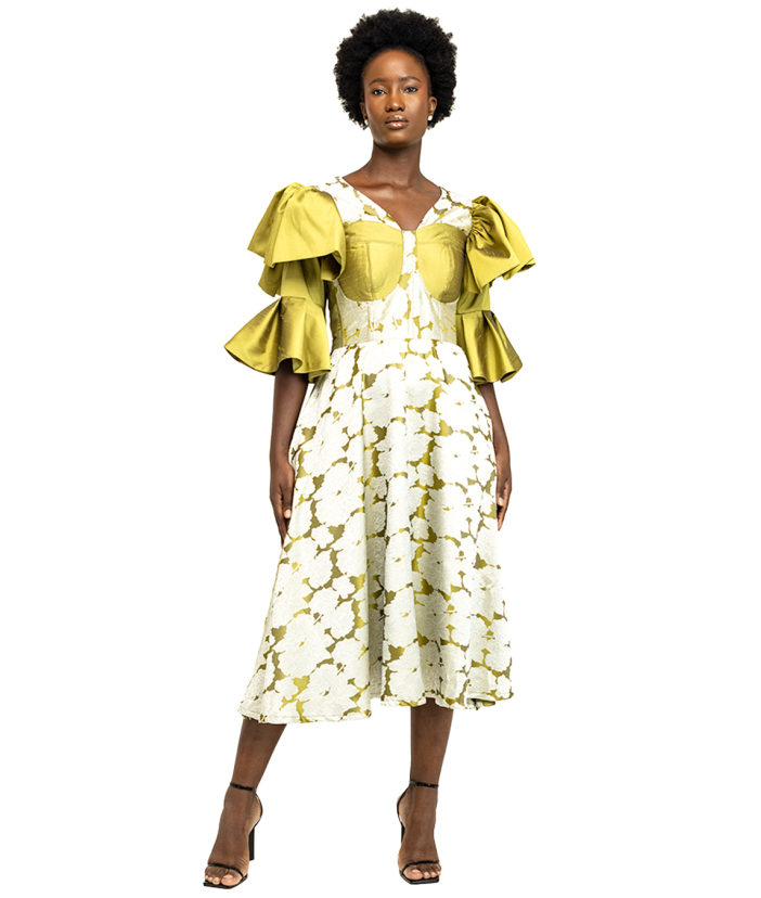 Corseted Bell Sleeved Midi Dress