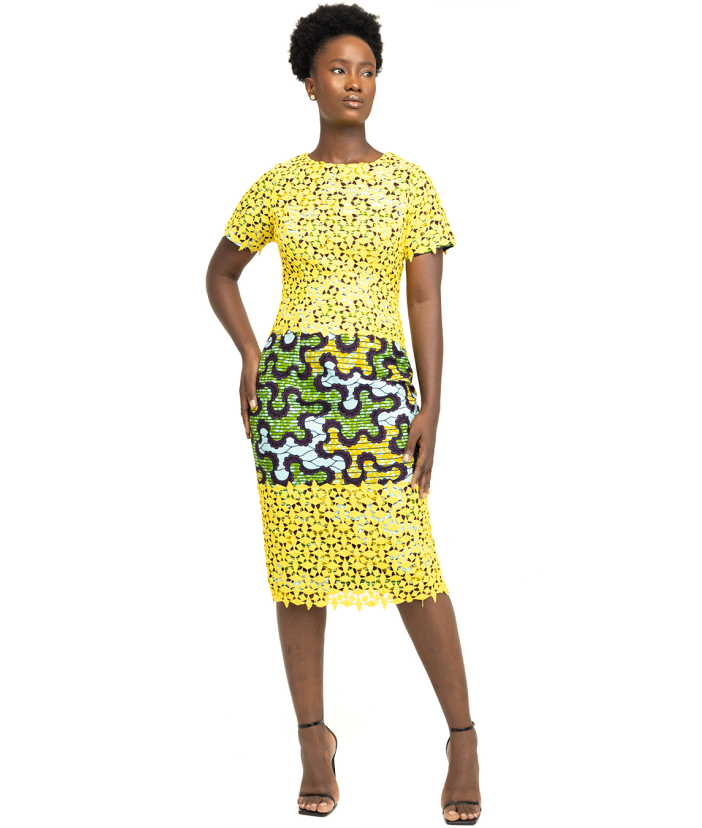 Yellow Lace Print Dress