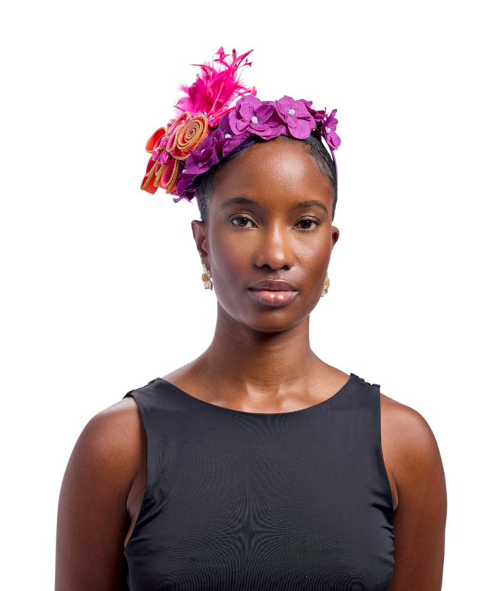 Vibrant Pink‑Purple  Feather Zipper Headpiece.