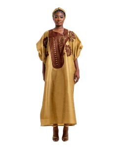 Folashade Agbada (Soie Brute Dorée Et Brune)