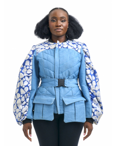 Quilted Denim & Adire Jacket