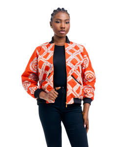 Unisex Adire Bomber Jacket-Orange-L-L