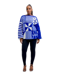 Gilet bleu à motif Nsibidi