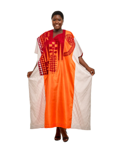 Embroidered Cotton and Silk Bubu - Cream & Orange Mix