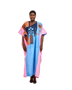 Embroidered Cotton and Silk Bubu - Pink & Blue Mix