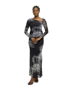 Asymmetric Floral Mesh Dress