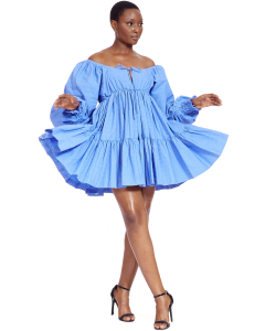 Puffy Sleeve Dress With Gathered Details