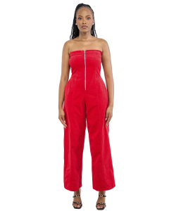 Combinaison rouge en velours côtelé