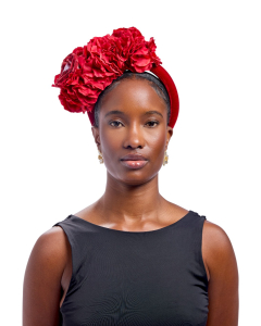 TD Deep Red Velvet Floral Crown Headband 