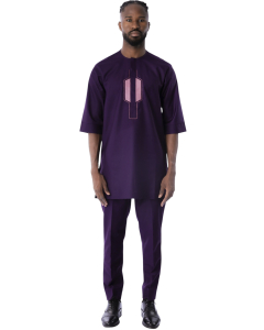 Two piece short sleeves kaftan - Purple
