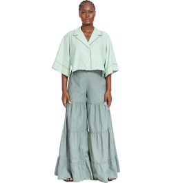 (Co-ord) Linen Boxy Cropped Collared Top in Pink Florals